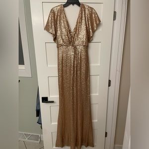 Revelry Rose Gold Sequin Bridesmaids Dress Size 12 Small Blemish on Front